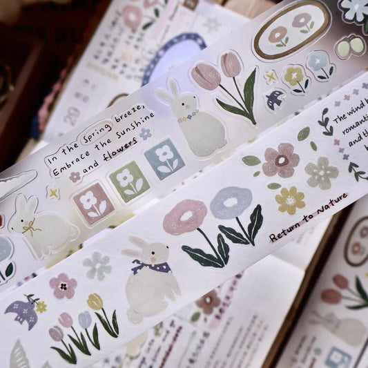 NEW! Yier Studio - Rabbit Flower Story | Kiss-cut | 3.5cm Tape |  Release Paper | 5M