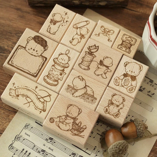 RESTOCK SOON! Miao Fu Studio - Vintage Sewing Bear | 12pcs Stamp Set (ETA 07/07)