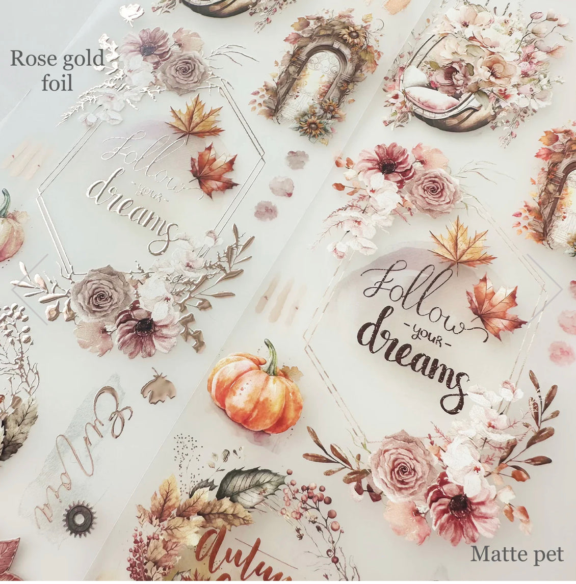 Journal Pages - Falling For Fall | Rose Gold Foil | 7.5cm PET Tape | Release Paper