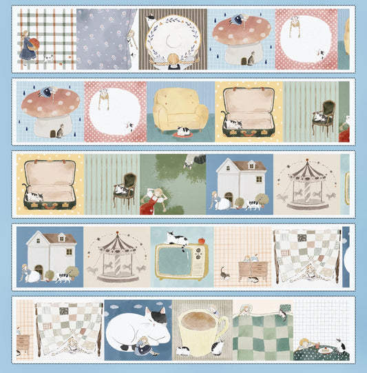 NEW! Yier Studio - Daily Life with Cat | Die-cut | 5cm Sticker Roll | Paper Tape | Release Paper | 5M