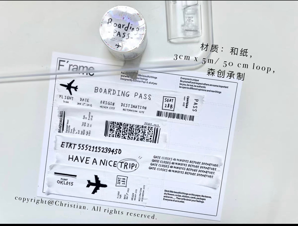 Christian - Boarding Pass | 3cm Washi Tape | 5M | NO Release Paper