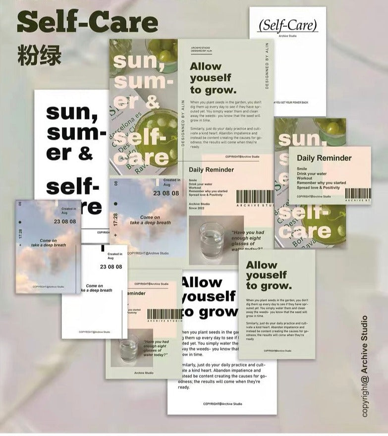 Archive Studio - Self-Care | 14pcs Deco Pack | Ephemera Paper | Sticker