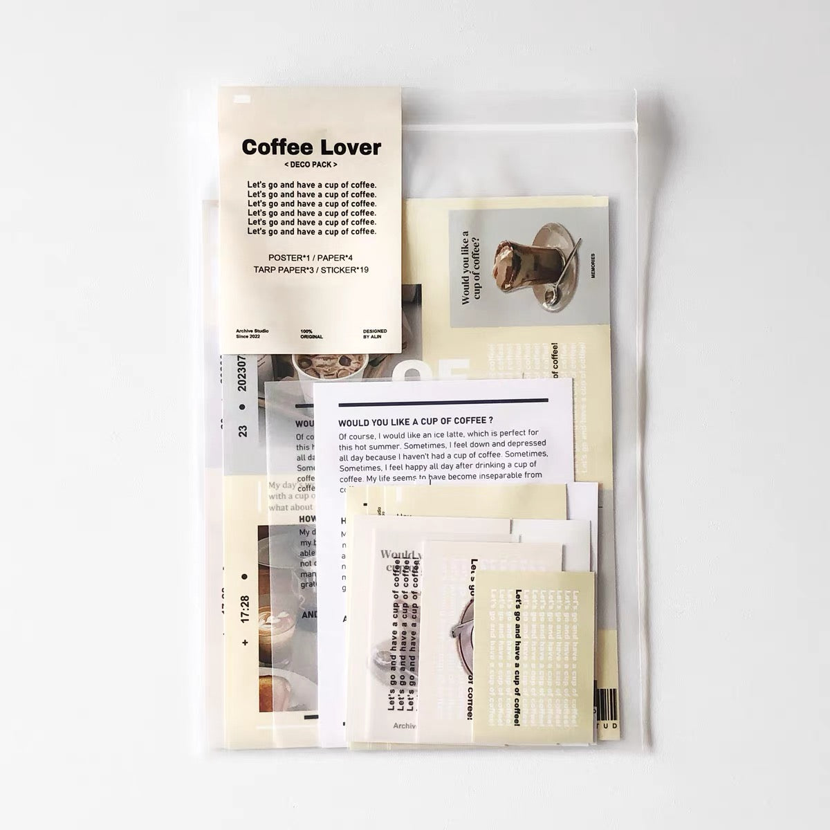 Archive Studio - Coffee Lover | 14pcs Deco Pack | Ephemera Paper | Sticker