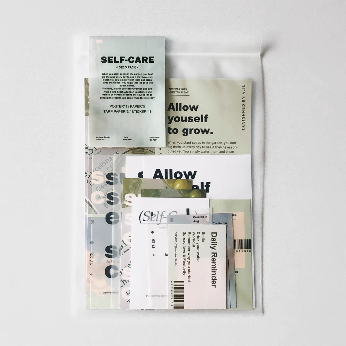 Archive Studio - Self-Care | 14pcs Deco Pack | Ephemera Paper | Sticker