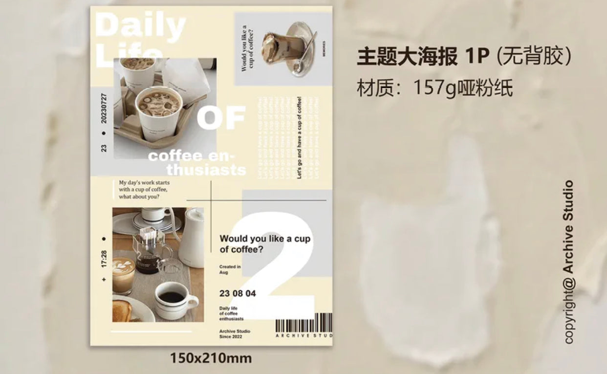 Archive Studio - Coffee Lover | 14pcs Deco Pack | Ephemera Paper | Sticker