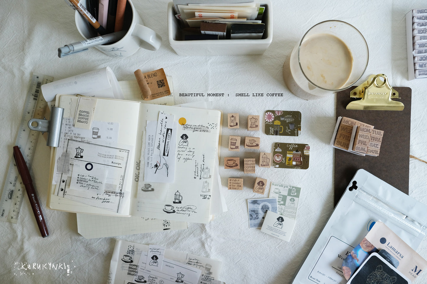 New Kurukynki - Beautiful Moment <Coffee> | 9pcs Rubber Stamp Set