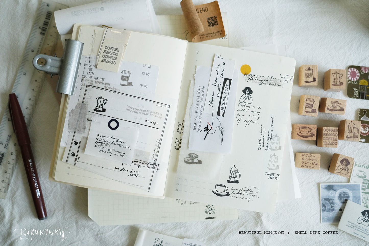 New Kurukynki - Beautiful Moment <Coffee> | 9pcs Rubber Stamp Set