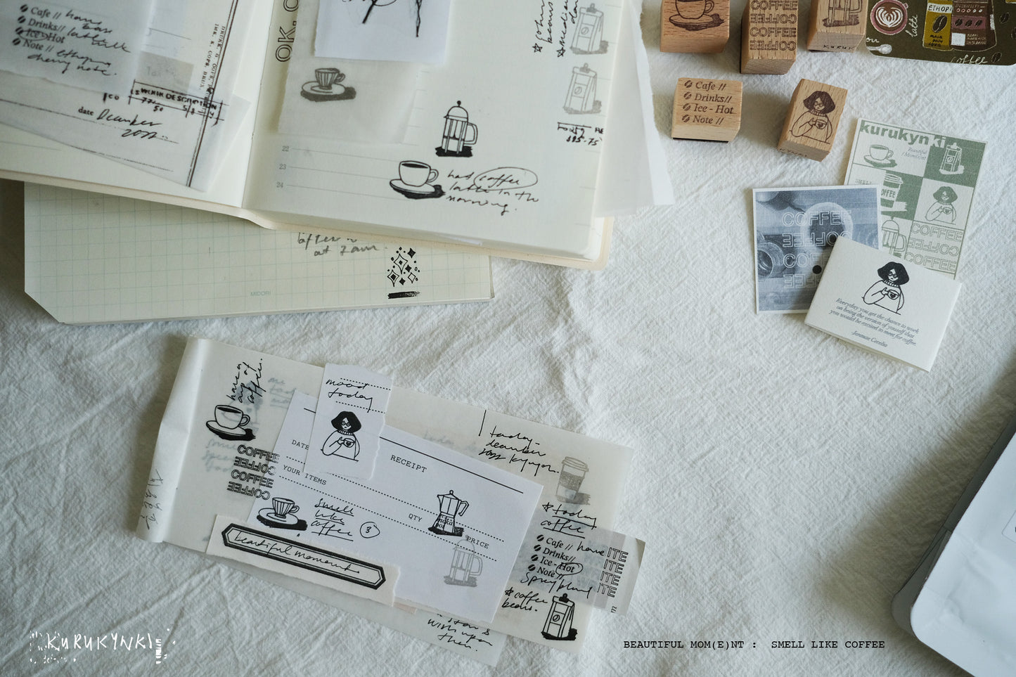 New Kurukynki - Beautiful Moment <Coffee> | 9pcs Rubber Stamp Set