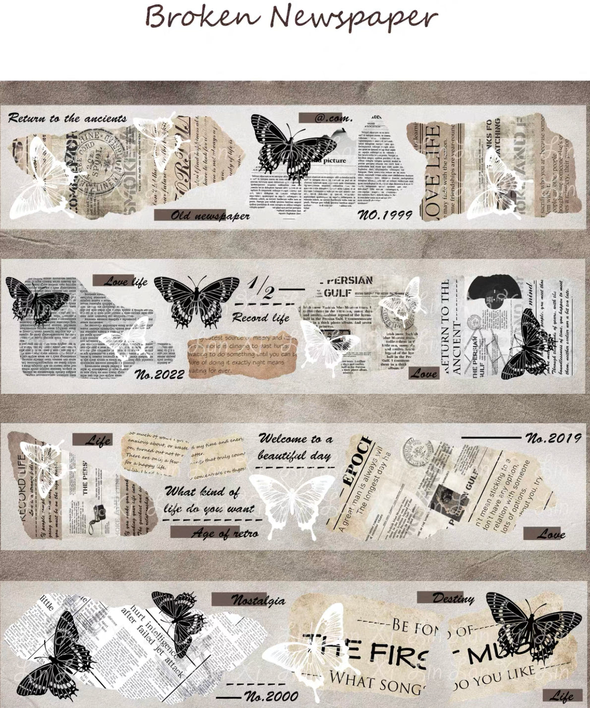 LLX - Broken Newspaper | 5cm PET Tape | Release Paper | 5M