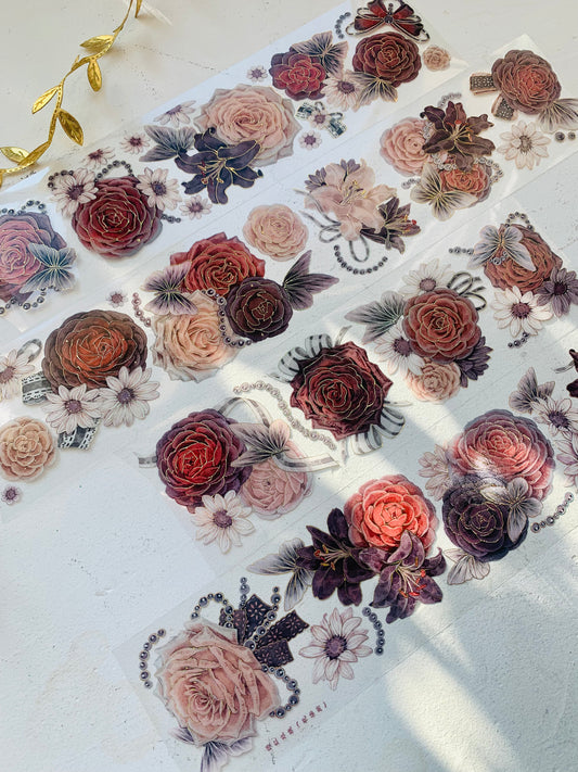 Hakiso Studio - Camellia Red | 6cm Laser Gold PET Tape | Release Paper