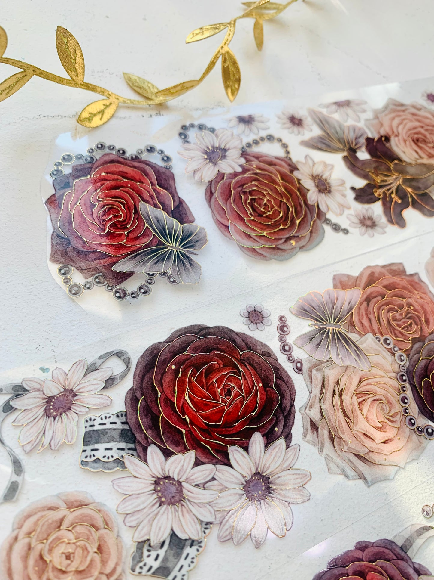 Hakiso Studio - Camellia Red | 6cm Laser Gold PET Tape | Release Paper