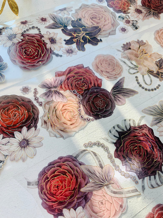 Hakiso Studio - Camellia Red | 6cm Laser Gold PET Tape | Release Paper