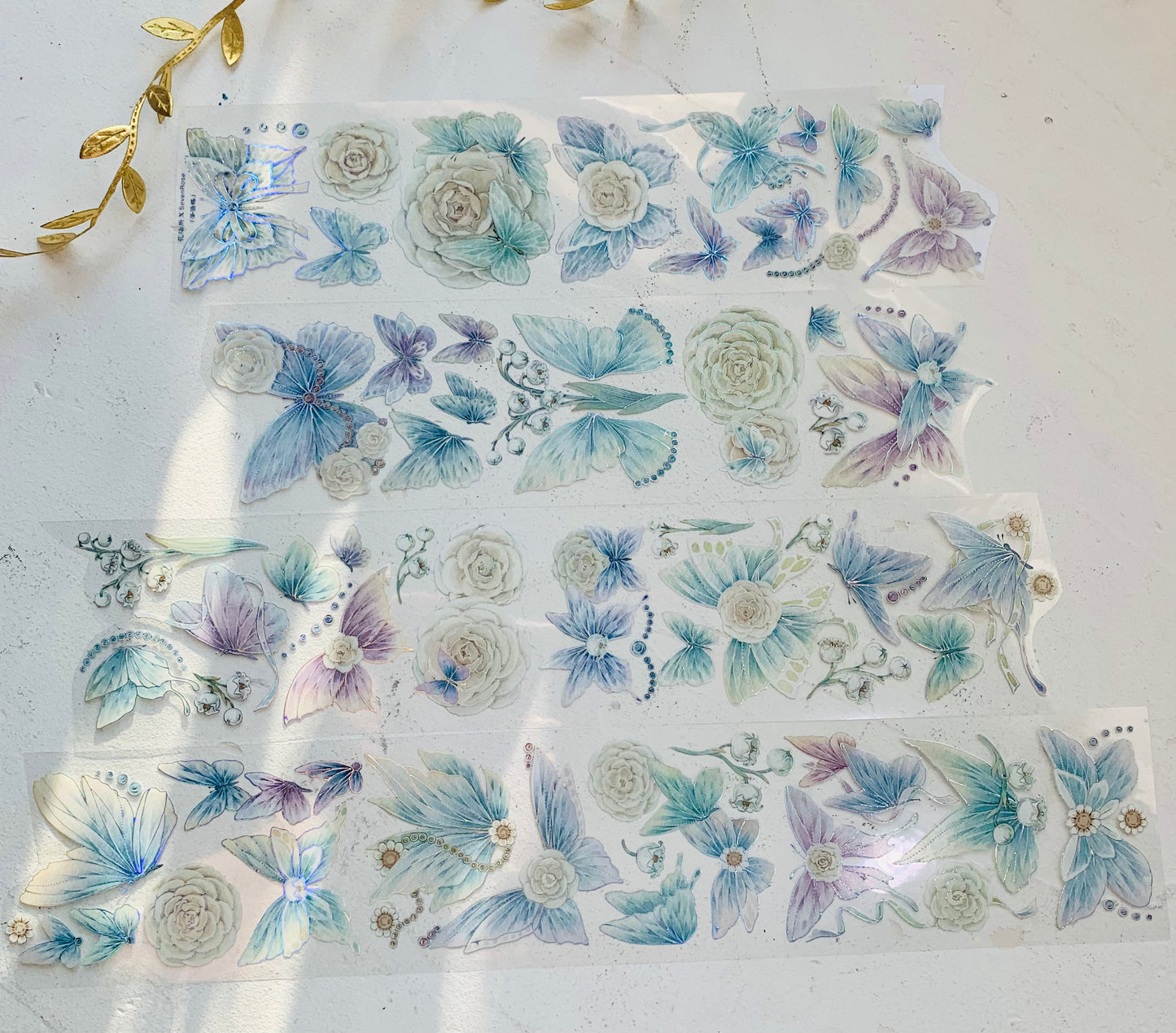 Hakiso Studio - Camellia & Butterfly | 6cm Laser Silver PET Tape | Release Paper