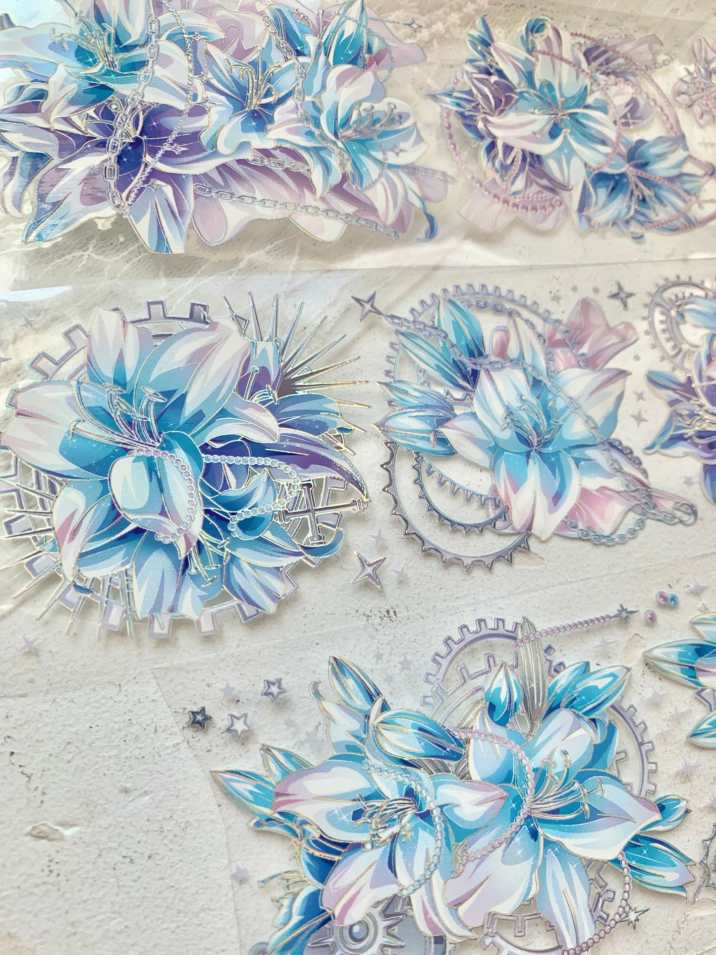 Shine Studio - Exquisite Lily Blue | 6cm Laser Silver PET Tape | Release Paper