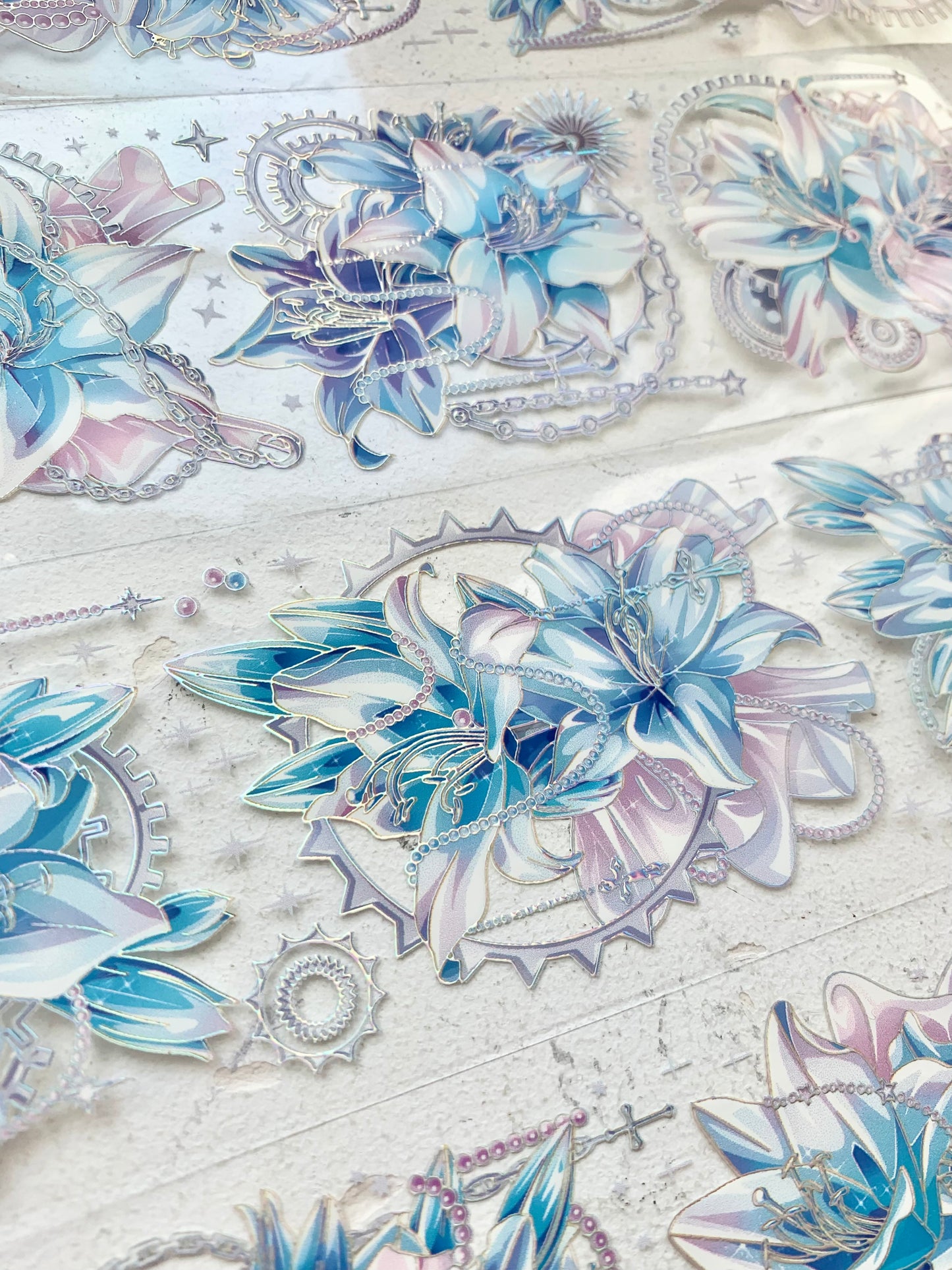 Shine Studio - Exquisite Lily Blue | 6cm Laser Silver PET Tape | Release Paper