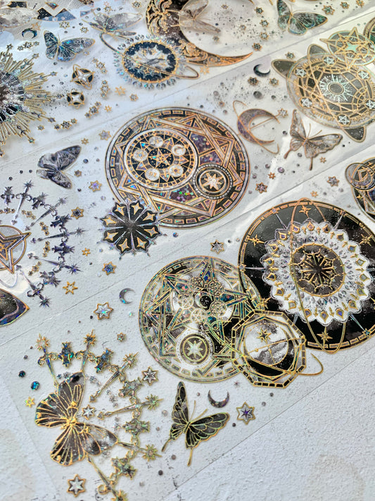 Shine Studio - Star & Moon | 6cm Sparkling Laser Gold PET Tape | Release Paper