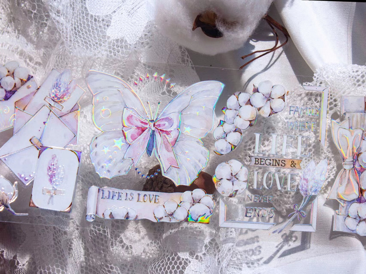 Time Grid -Cotton | 7cm Iridescent PET Tape | Release Paper