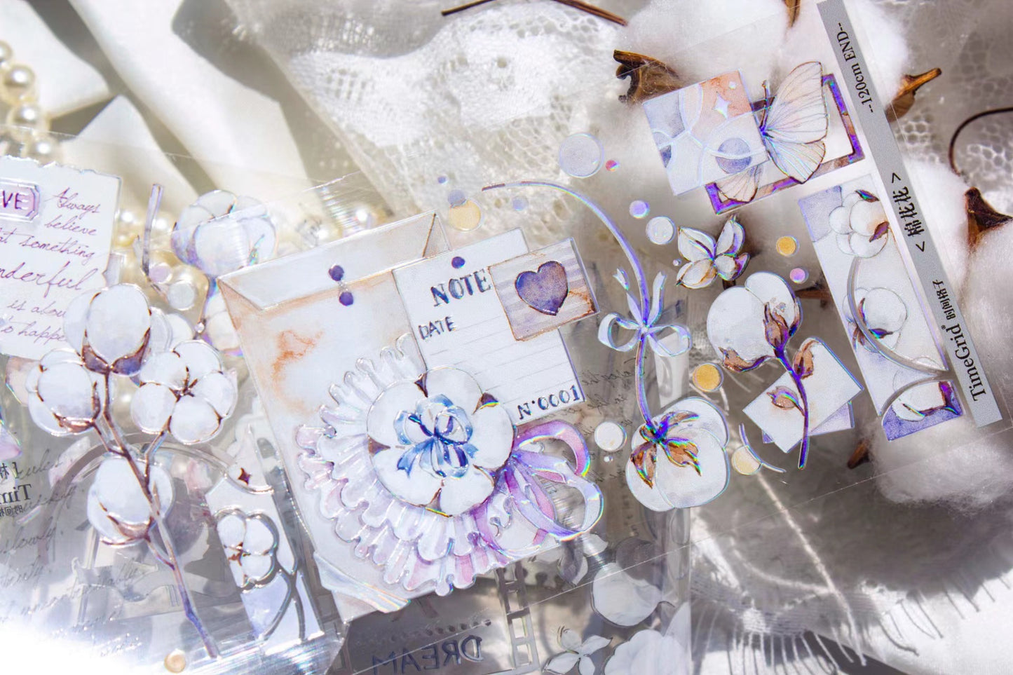 Time Grid -Cotton | 7cm Iridescent PET Tape | Release Paper