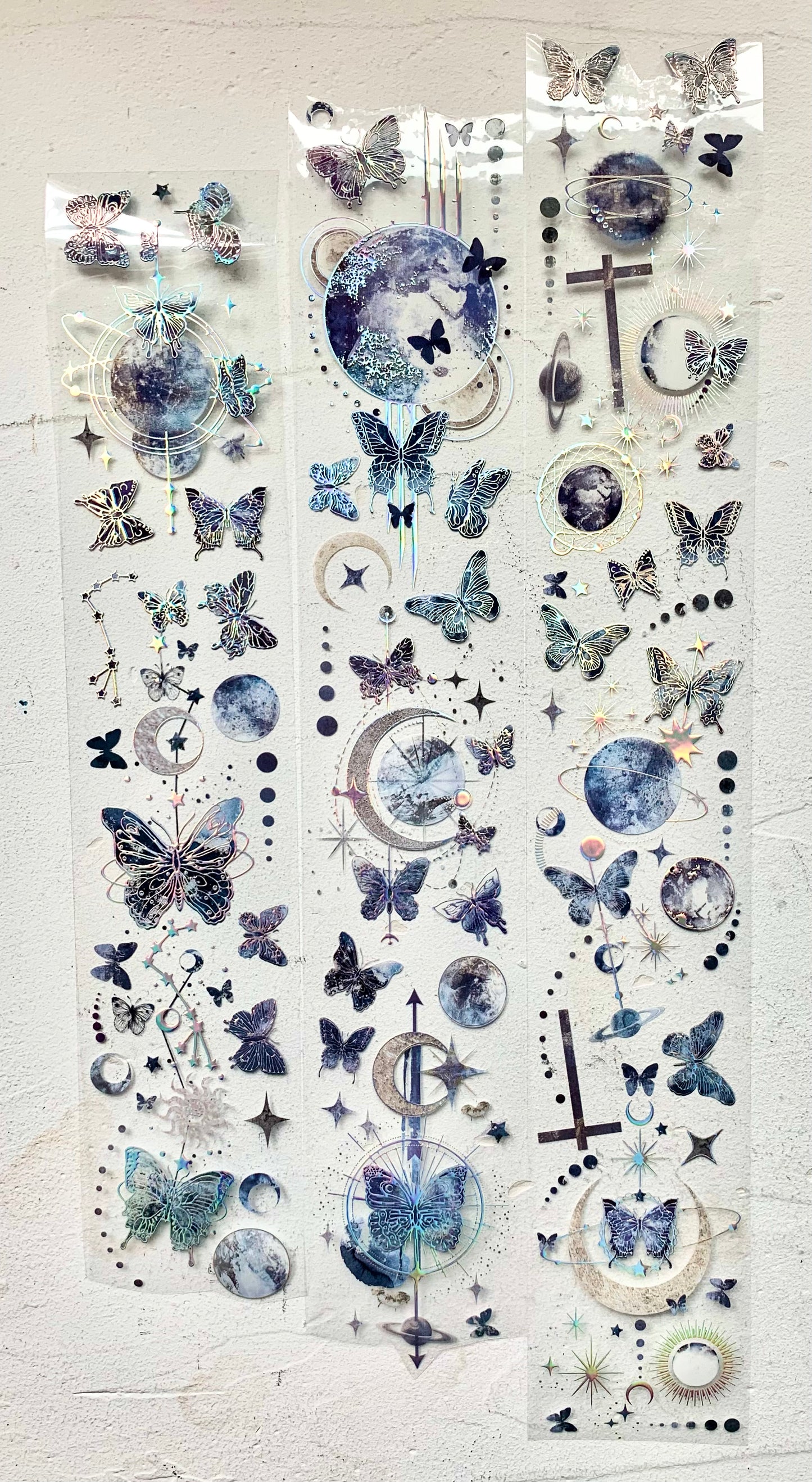 Man - Butterfly & Moon | 6cm Laser Silver | Iridescent PET Tape | Release Paper