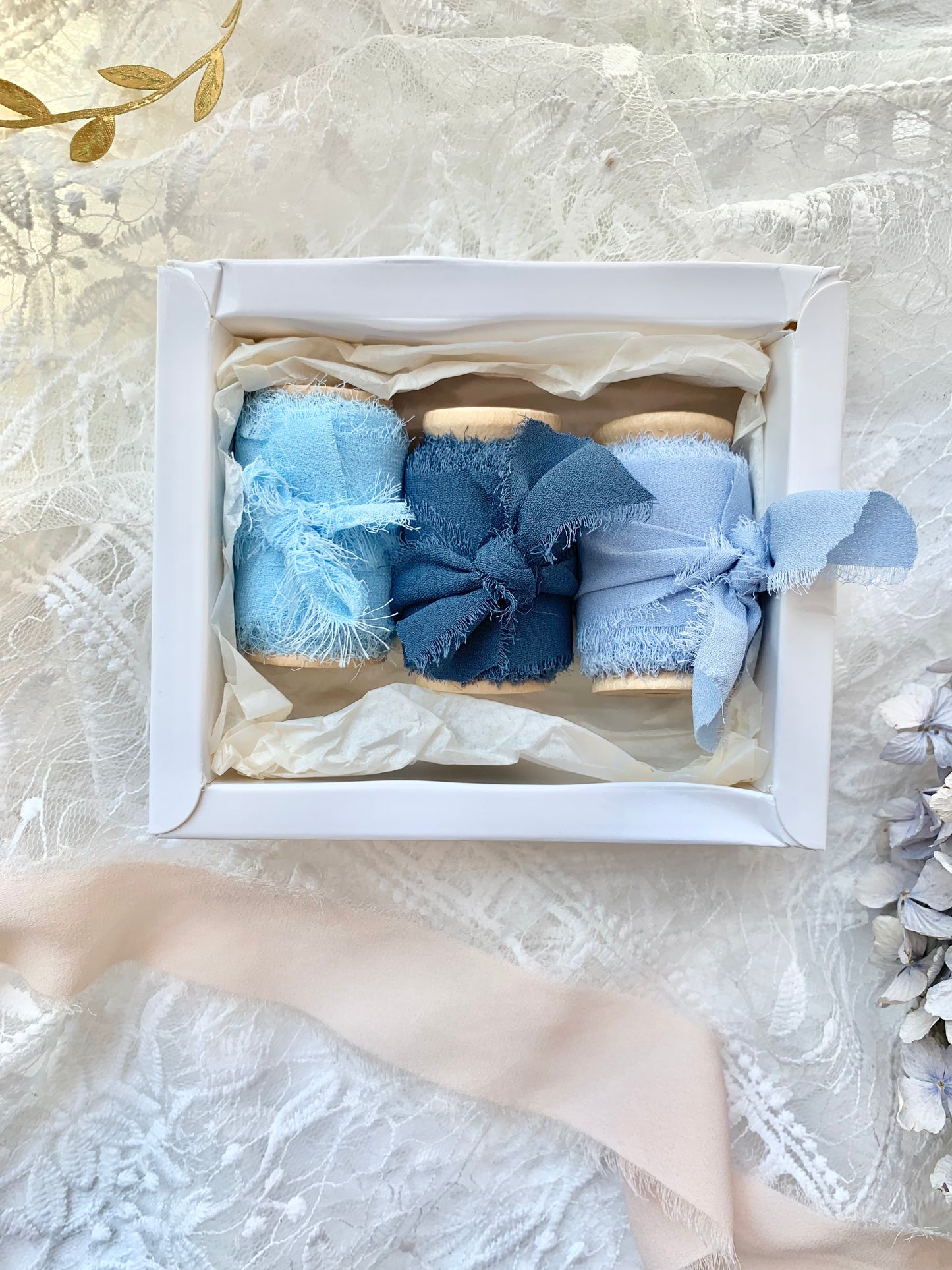 Chiffon Silk Ribbons | 3 Rolls with Wood Spool in Box | Journaling Accessories