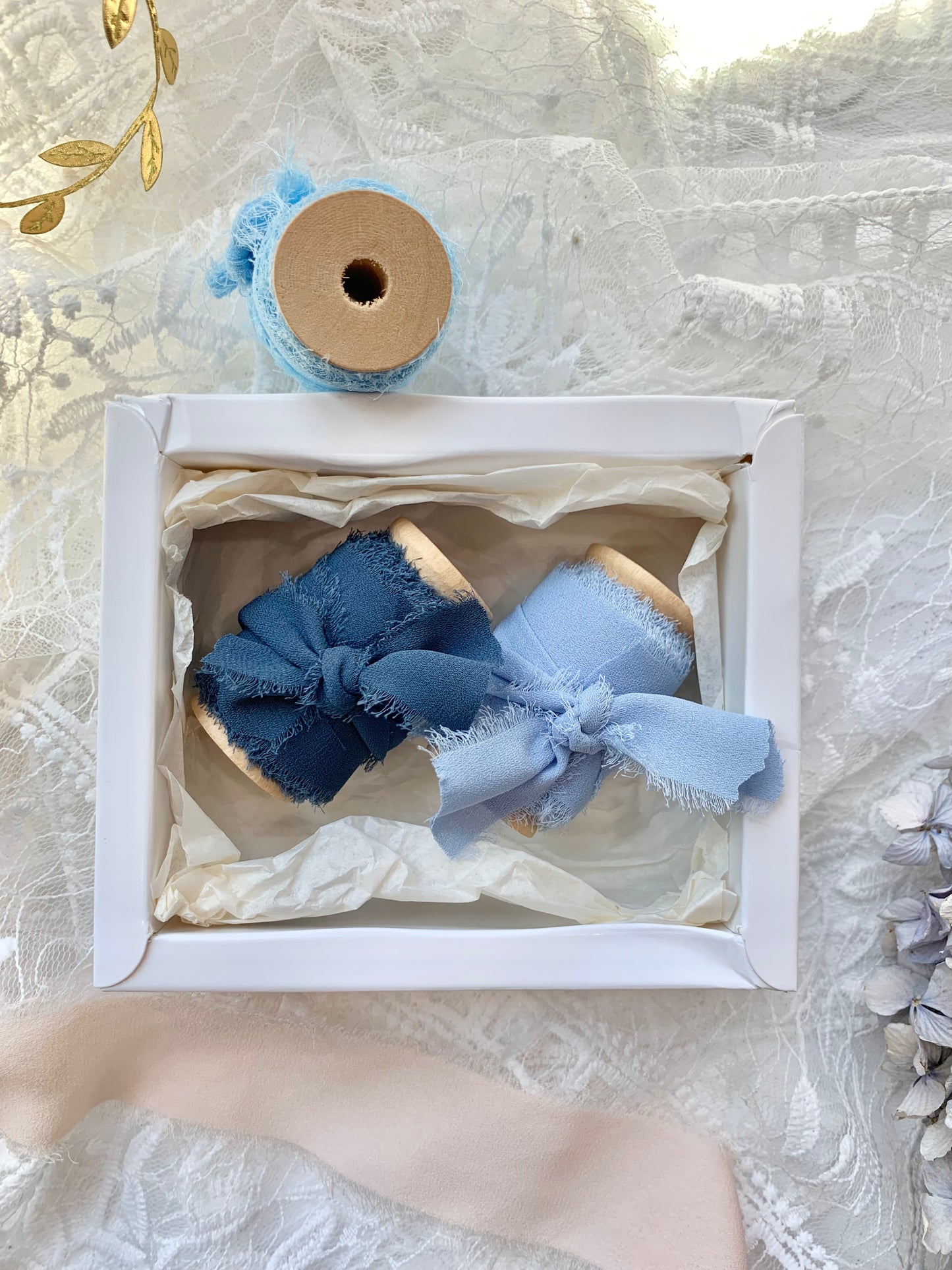 Chiffon Silk Ribbons | 3 Rolls with Wood Spool in Box | Journaling Accessories