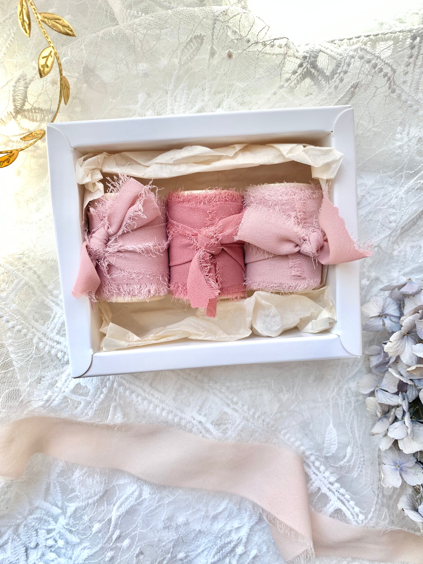 Chiffon Silk Ribbons | 3 Rolls with Wood Spool in Box | Journaling Accessories