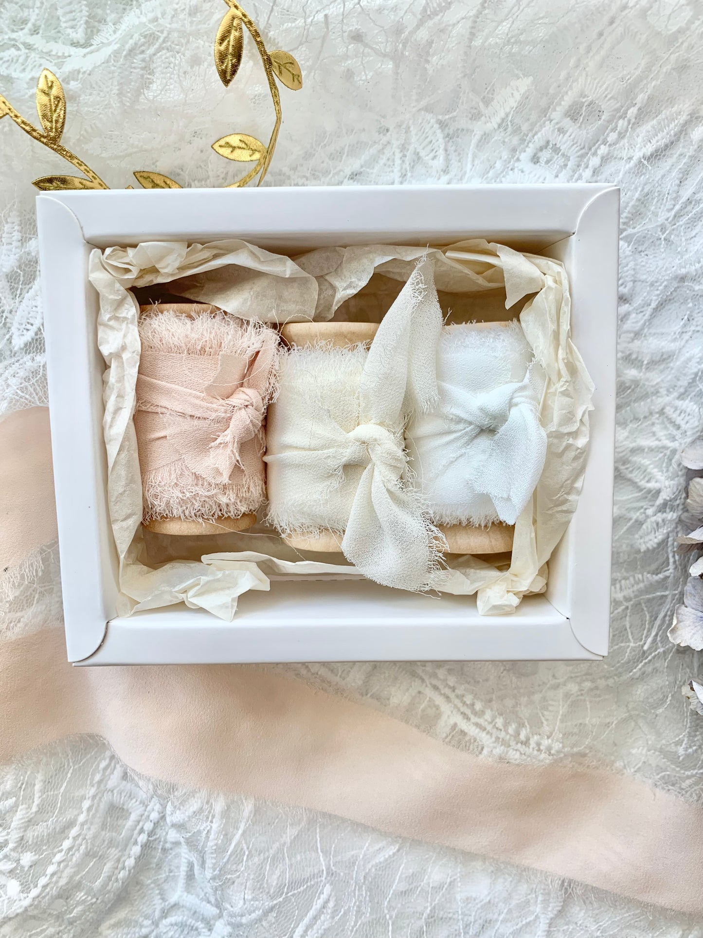 Chiffon Silk Ribbons | 3 Rolls with Wood Spool in Box | Journaling Accessories