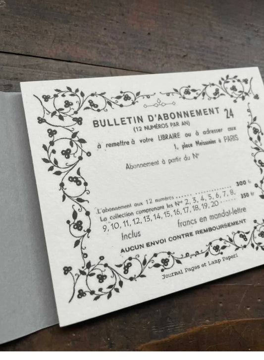 Journal Pages X Lamp X Paperi - "Bulletin D' Abonnement" | Subscription Newsletters Notepad | Ephemera Paper