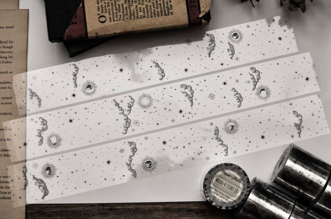 Miao Stelle - Moon & Stars (Black Ink) | 4.5cm PET Tape | Release Paper