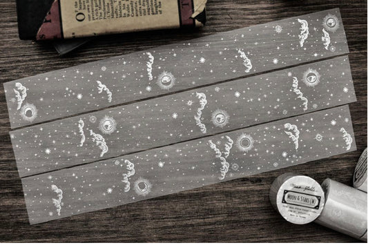 Miao Stelle - Moon & Stars (White Ink) | 4.5cm PET Tape | Release Paper