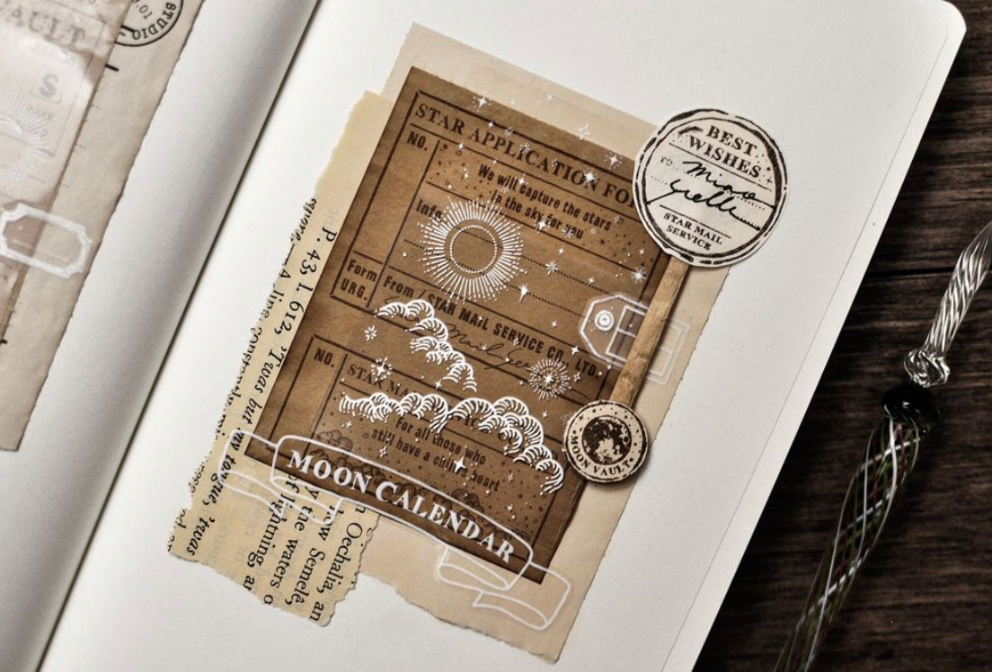 Miao Stelle - Moon & Stars (White Ink) | 4.5cm PET Tape | Release Paper