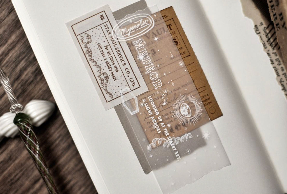Miao Stelle - Moon & Stars (White Ink) | 4.5cm PET Tape | Release Paper