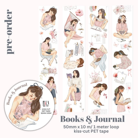 Katkreates Illustration - Books & Journal | Kiss-cut | 5cm PET Tape |  Release Paper