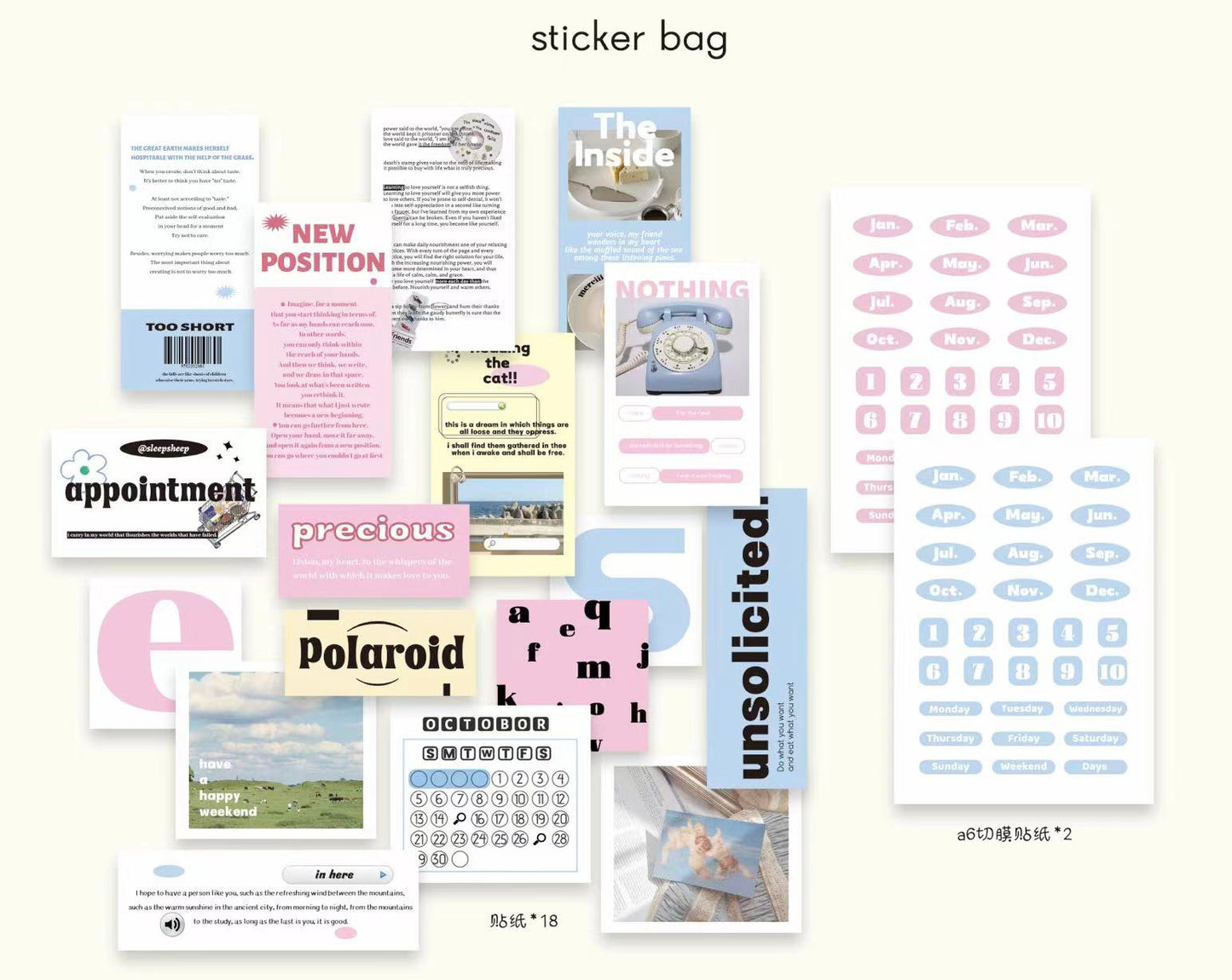SSS - Pink/Blue | 20pcs Deco Pack | Ephemera Paper | Sticker