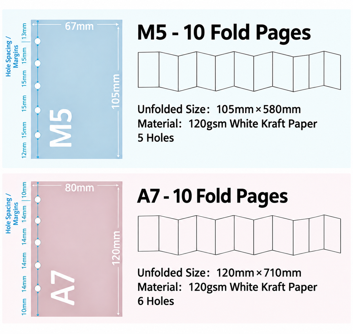 Molinta - 2027 Fold-Out Calendar Insert | Pre-punched Holes | M5/ A7 / A6 Personal  | Journaling Accessories