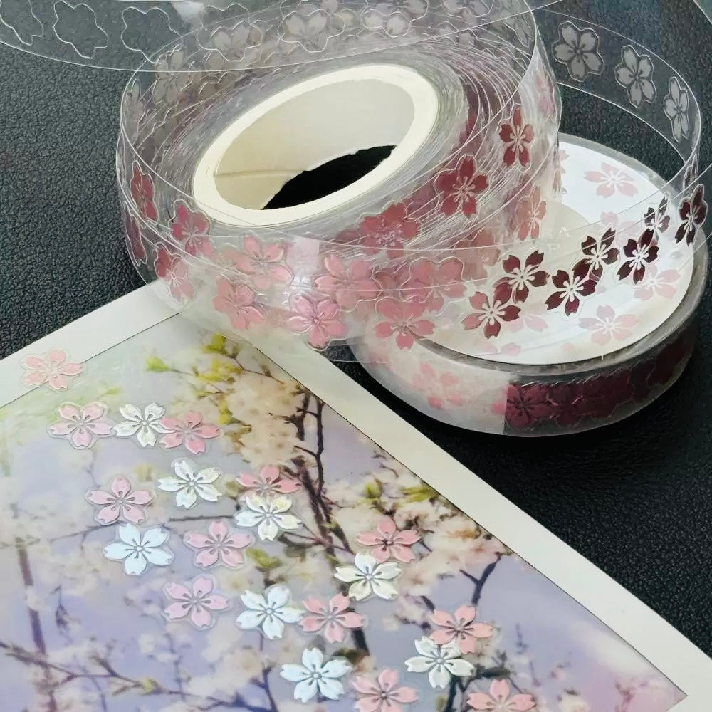 NEW! Life Tape - Sakura Strip | Kiss-cut | Silver Oil | 1cm PET Tape | Release Paper | 5M