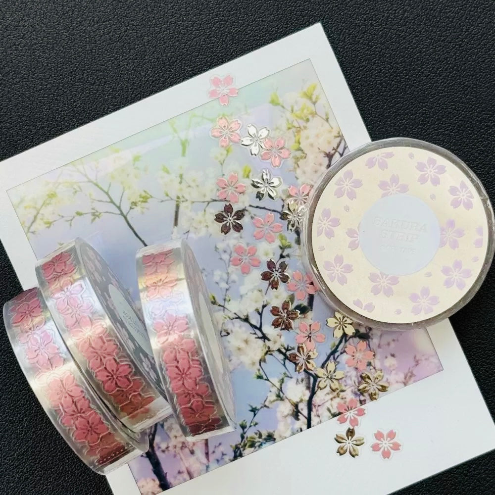 NEW! Life Tape - Sakura Strip | Kiss-cut | Silver Oil | 1cm PET Tape | Release Paper | 5M