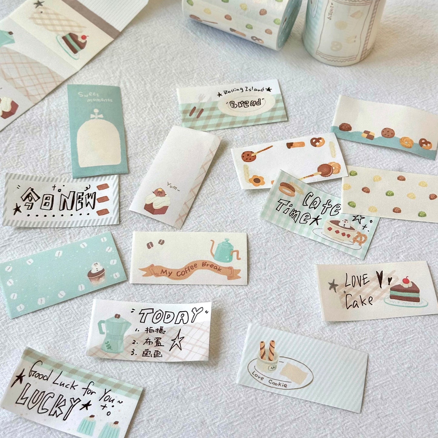 NEW! Rolling Island - Afternoon Tea | 5cm Sticker Memo Roll | NO Release Paper | 5M