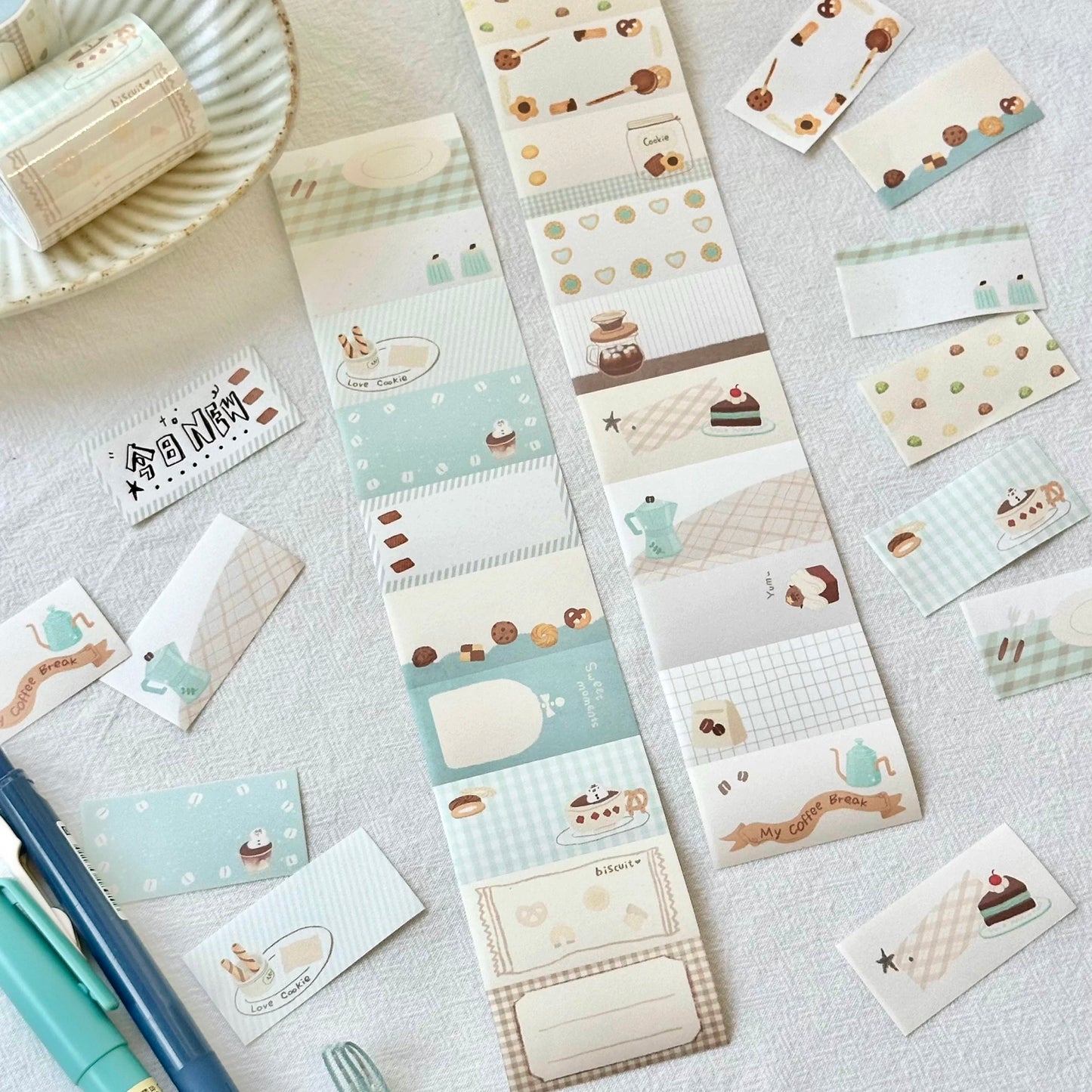 NEW! Rolling Island - Afternoon Tea | 5cm Sticker Memo Roll | NO Release Paper | 5M
