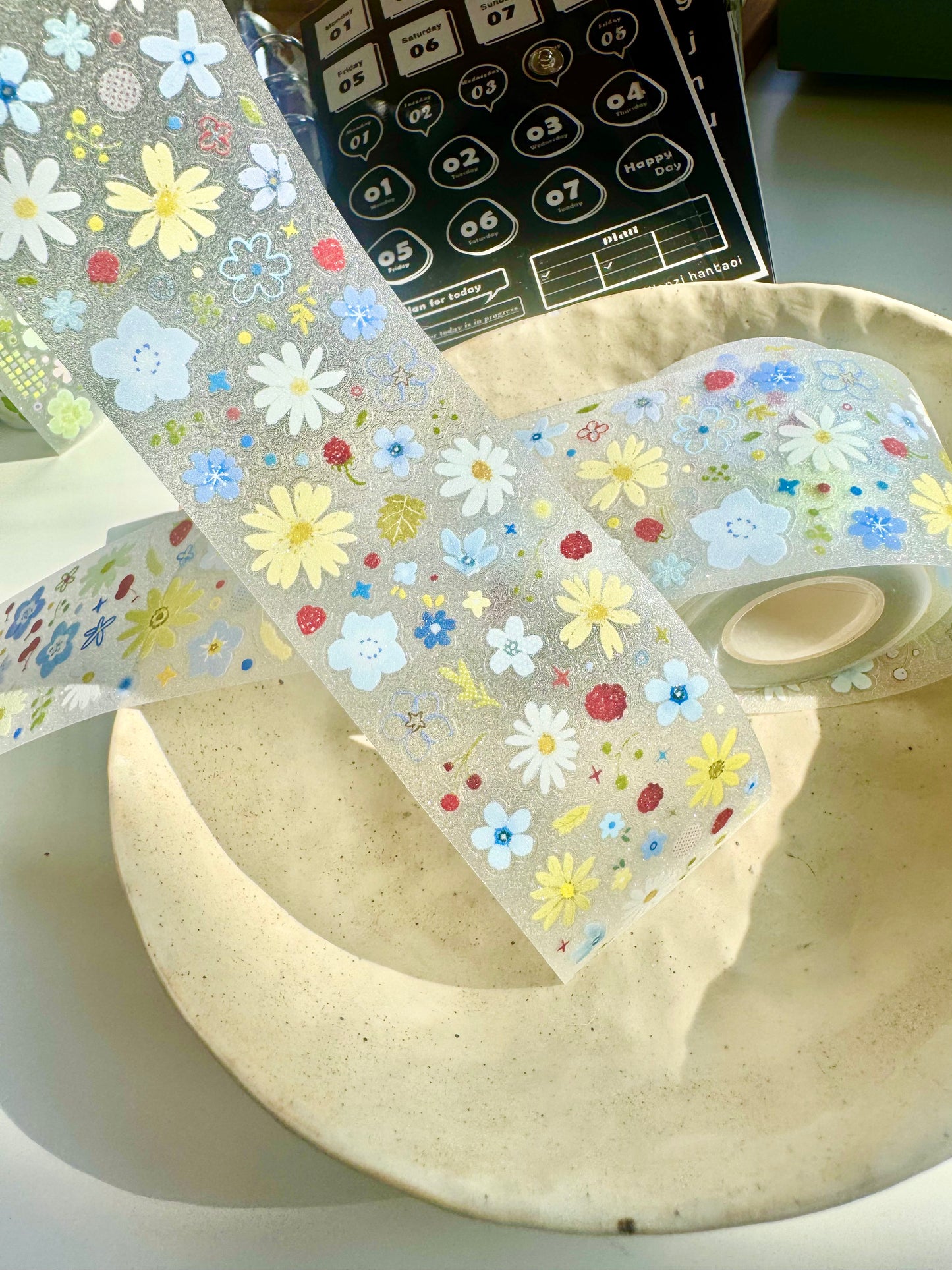 NEW! Wines - Small Flowers | Kiss-cut | 5cm Glitter PET Tape | Release Paper | 5.25M