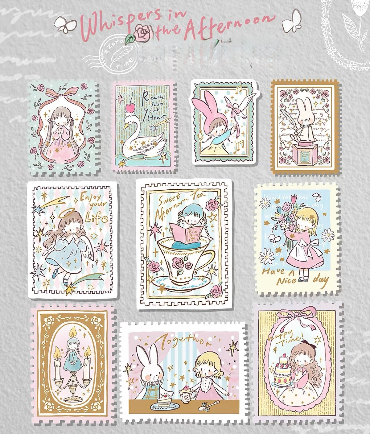 NEW! Molinta - Stamp Sticker | Gold/ Silver Foil | 30pcs Sticker Pack | Stickers