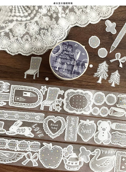 NEW! Molinta - Old Paris Lace | Kiss-cut | Glitter PET | 4cm Tape | Release Paper | 5M