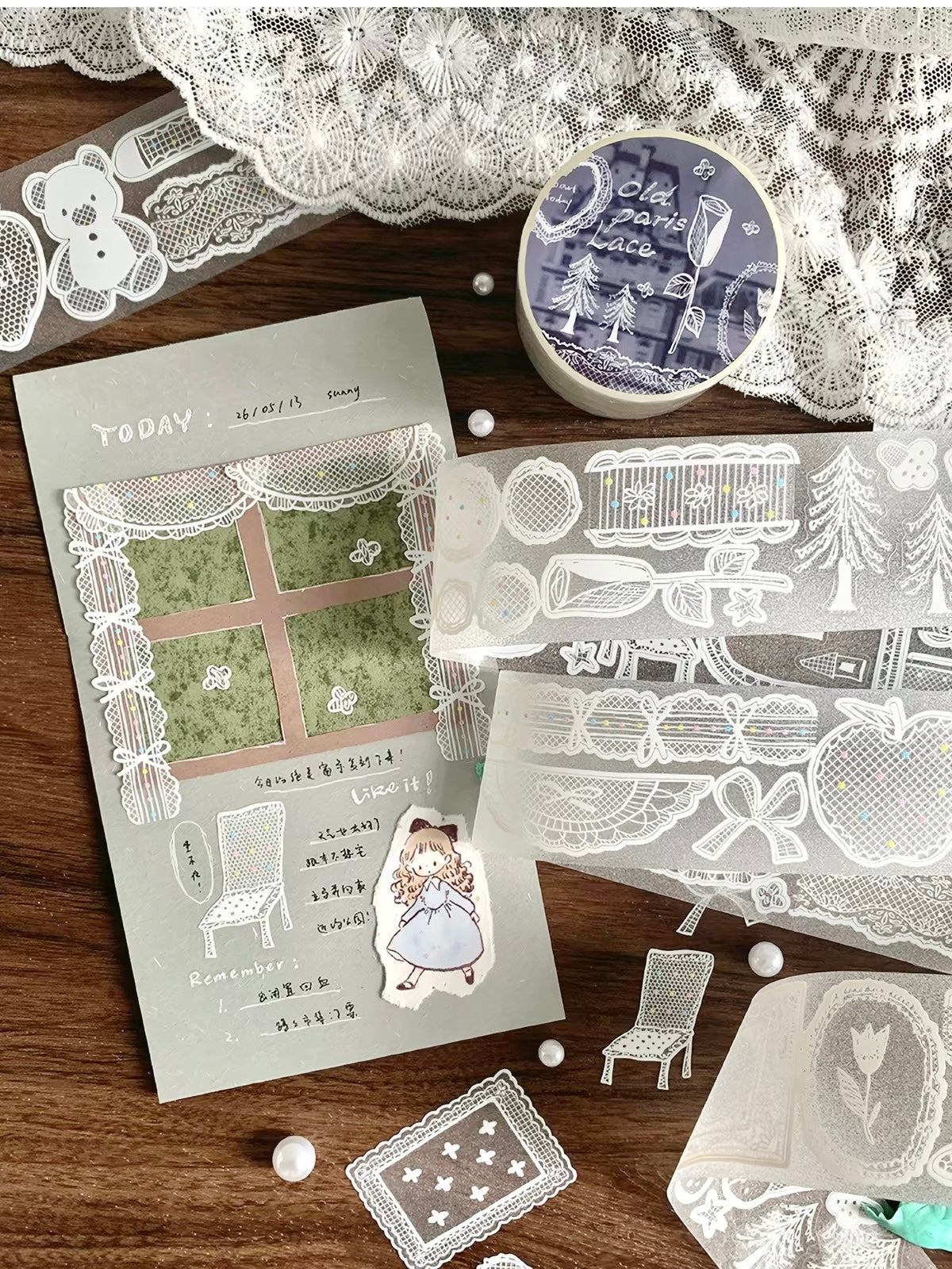 NEW! Molinta - Old Paris Lace | Kiss-cut | Glitter PET | 4cm Tape | Release Paper | 5M