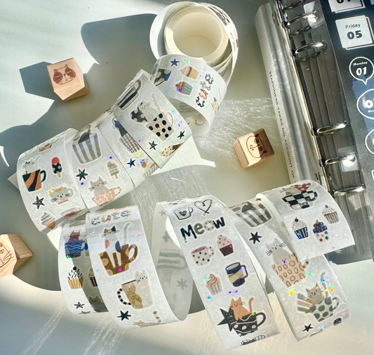 20Sui Studio | Just Meow | Kiss-cut | Star Sparkle Film | 3cm Washi Tape | Release Paper | 5M