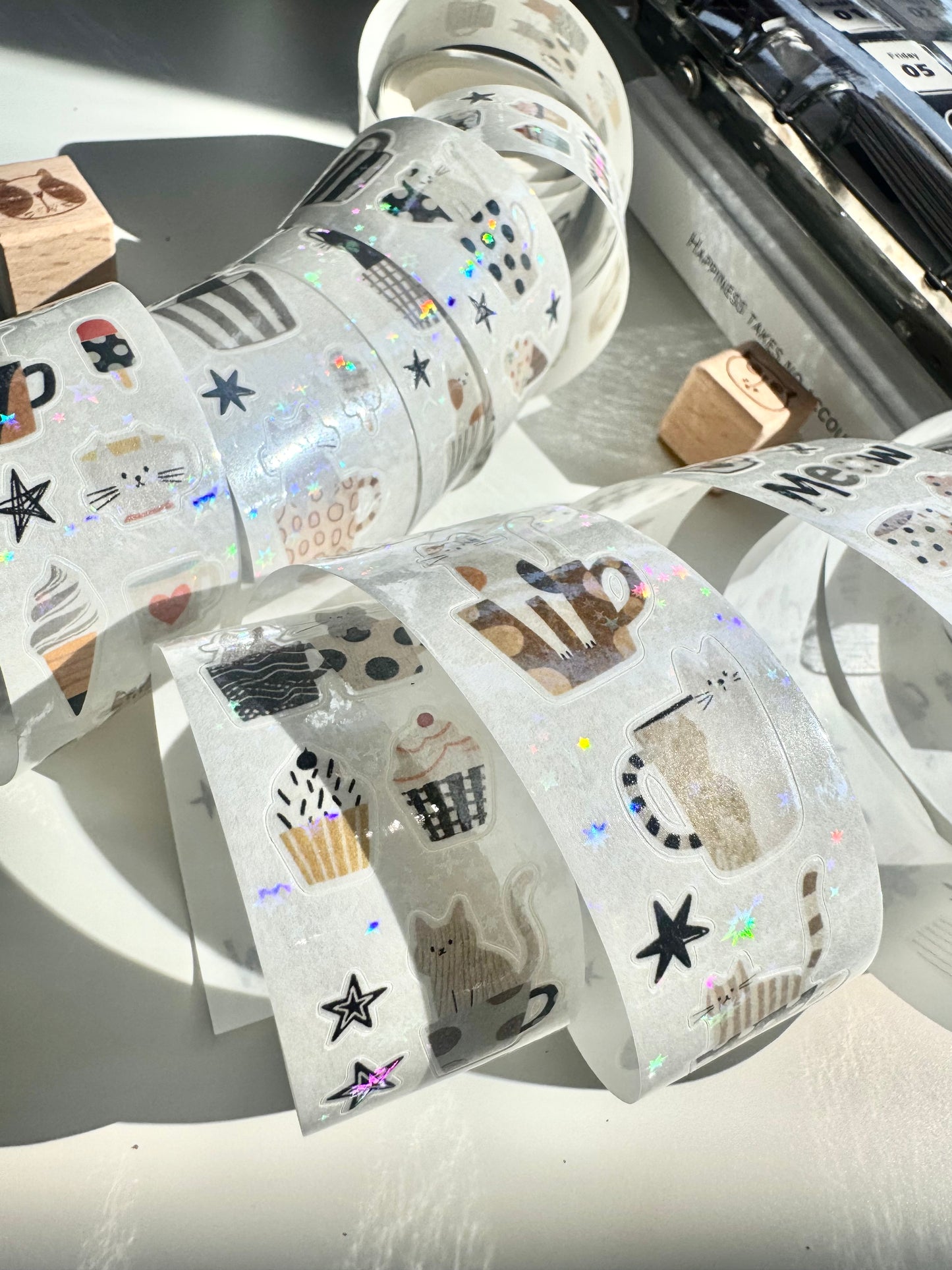 20Sui Studio | Just Meow | Kiss-cut | Star Sparkle Film | 3cm Washi Tape | Release Paper | 5M