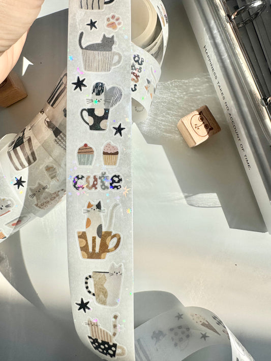 20Sui Studio | Just Meow | Kiss-cut | Star Sparkle Film | 3cm Washi Tape | Release Paper | 5M