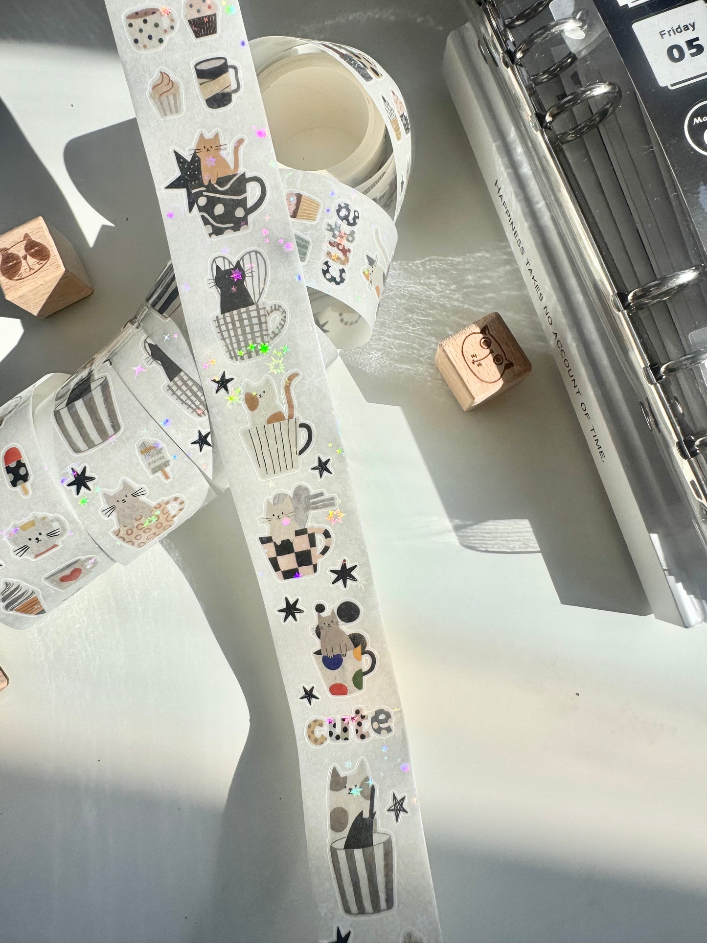 20Sui Studio | Just Meow | Kiss-cut | Star Sparkle Film | 3cm Washi Tape | Release Paper | 5M
