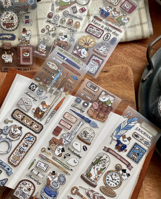 NEW! 3 Little Cat - Vintage Detective Agency | Kiss-cut | 5cm PET Tape |  Release Paper | 5M
