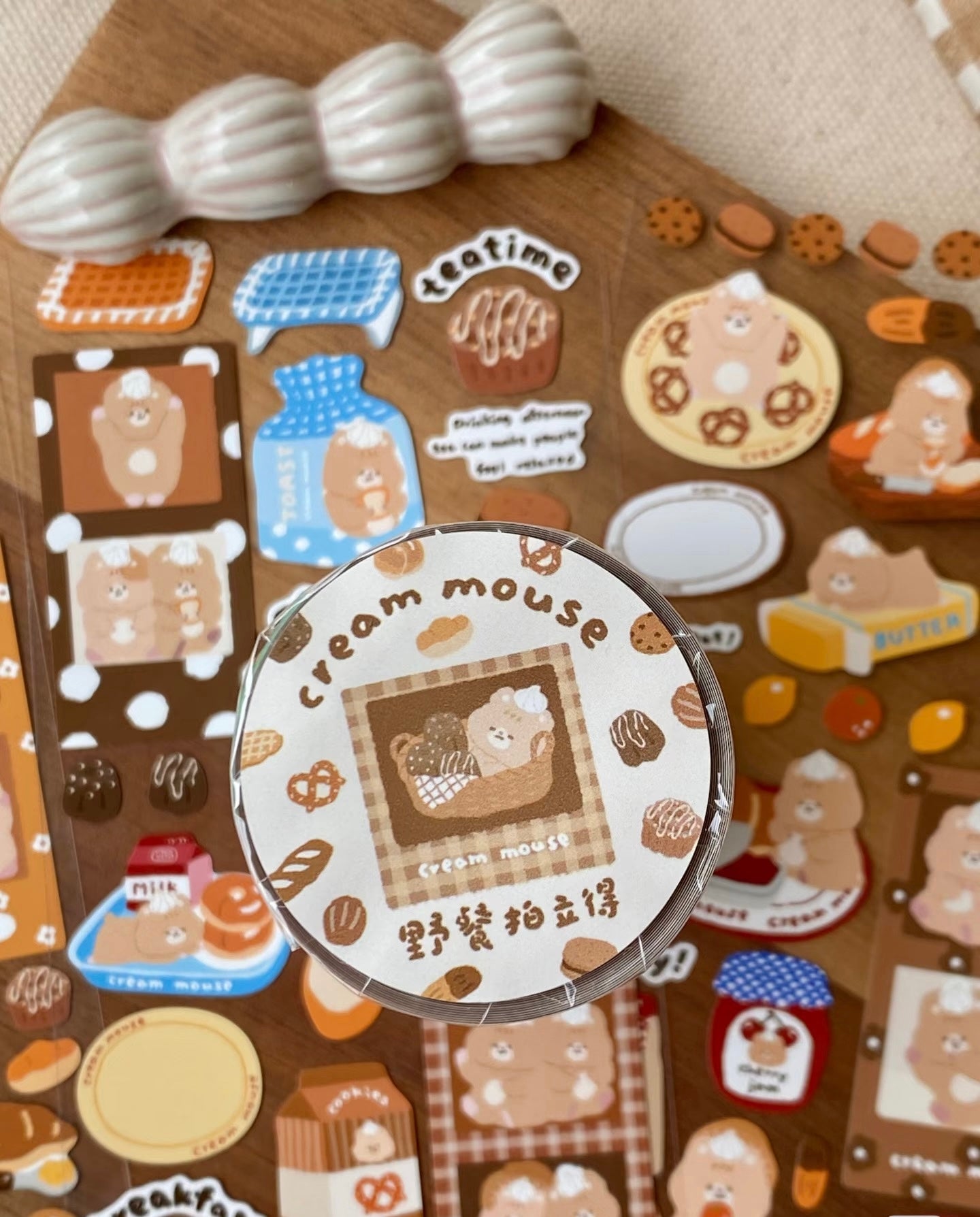 NEW! Cream Mouse - Picnic Polaroid | Kiss-cut | 7cm Synthetic Paper Tape |  Release Paper | 3M
