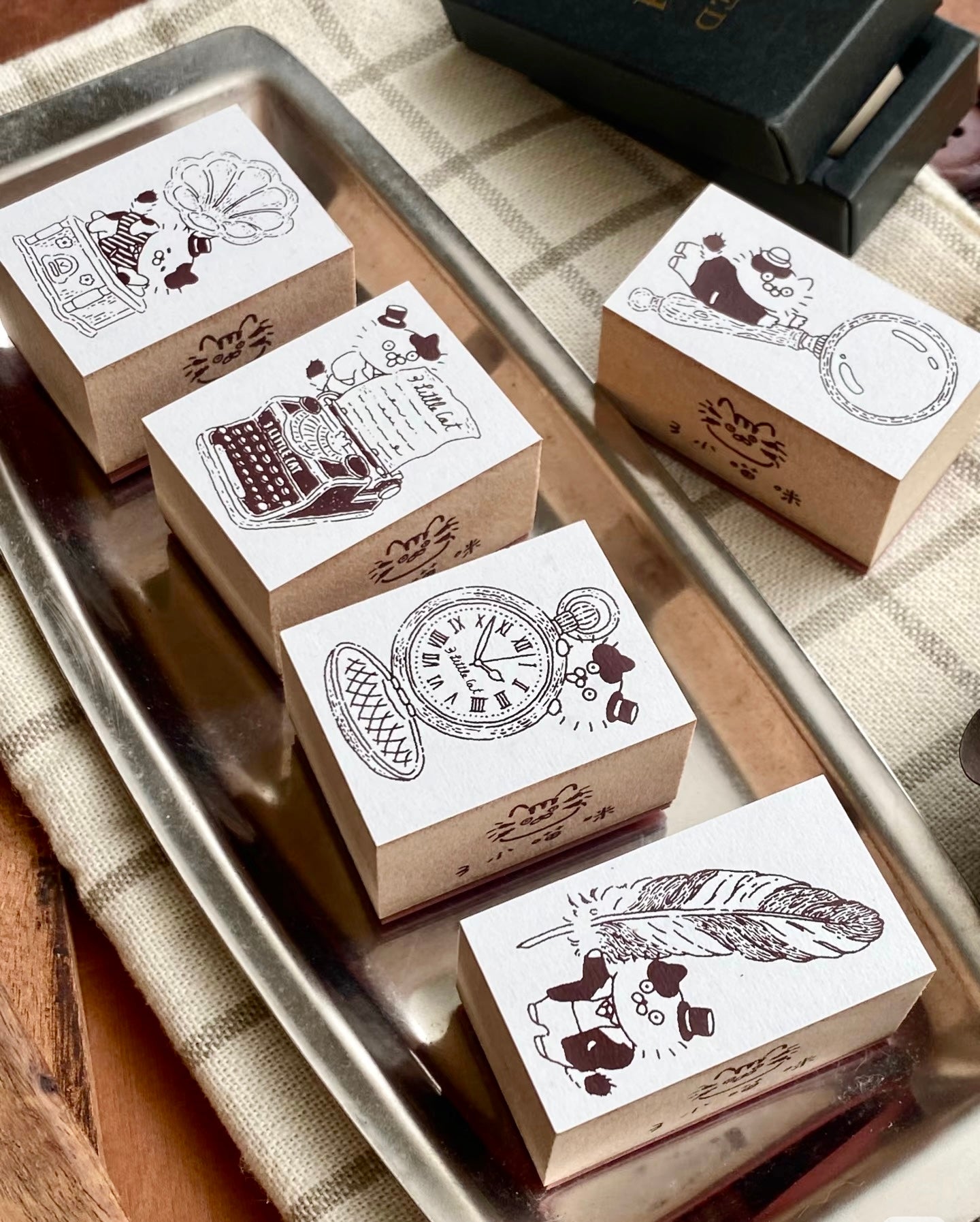 NEW! 3 Little Cat - Vintage Detective Agency | 5pcs Rubber Stamp Set